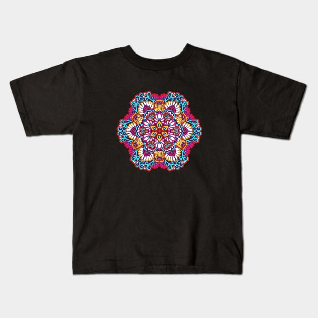 mandala-design, mandala-art, geometric, abstract, mandala and spirituality, colorful, rainbow, mandala pattern, mandala flower patterns, Flower Mandala ,Spirituality Kids T-Shirt by Utopia Shop